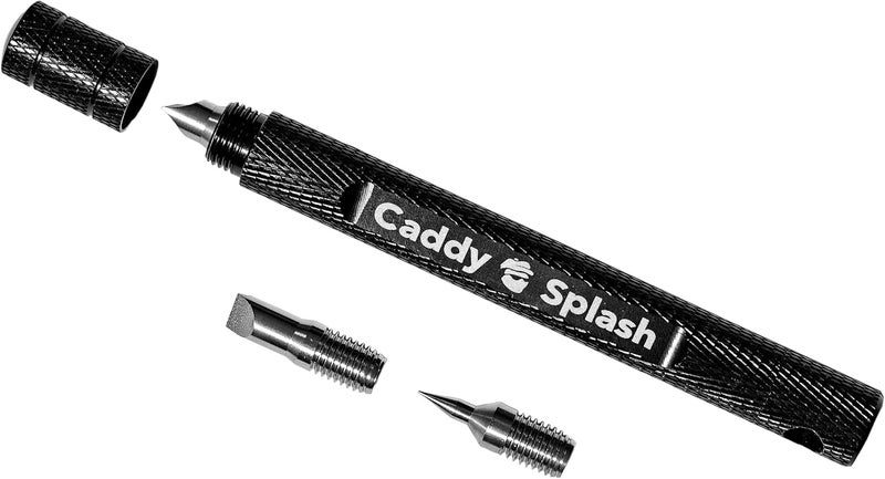 Caddy Splash أداة شحذ أخاديد مضرب الجولف - منظف مضرب جولف 3 في 1 لويدج، حديد - نصائح استبدال مائلة، مستقيمة، مدببة لأخاديد U و V - عمود من سبائك الألمنيوم، فولاذ معالج بالحرارة - Image 1